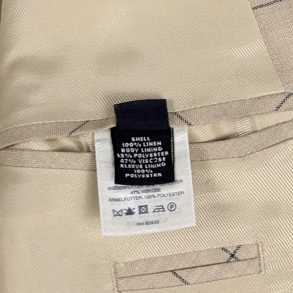 Lands End Sport Coat Blazer Tan Window Pane 100% Linen Country Club - Picture 4 of 15